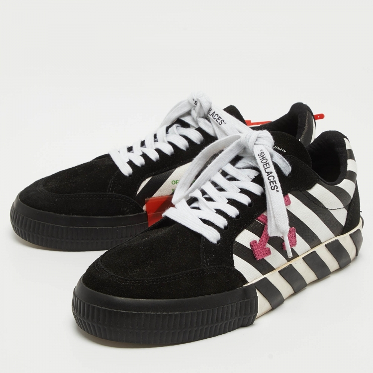 Pre Owned Off-White Black/White Canvas and Suede Diag Vulcanized Sneakers Size 38