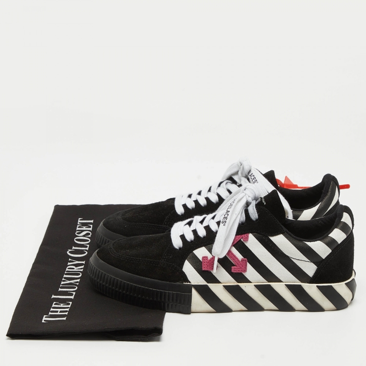 Pre Owned Off-White Black/White Canvas and Suede Diag Vulcanized Sneakers Size 38