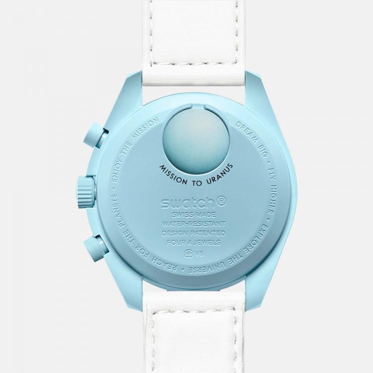 مملوكة مسبقًا Omega Pale Blue Velcro Moon Swatch Mission To Uranus Women's Watch 42 mm