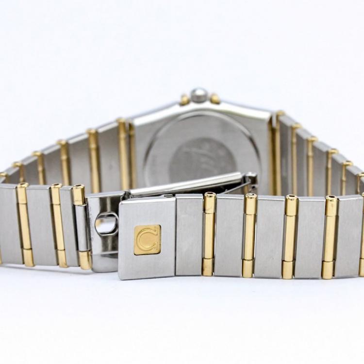 Pre Owned Omega Black 18K Yellow Gold & Stainless Steel Constellation Women's Wristwatch 22MM