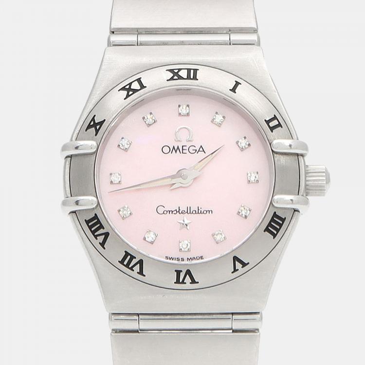Pre Owned Omega Constellation Quartz MOP Diamond Stainless Steel Womens Wristwatch 22.5 mm