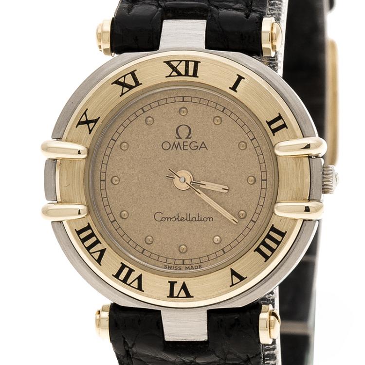 Pre Owned Omega Gold Dial Gold Plated Stainless Steel Constellation Women's Wristwatch 24 mm