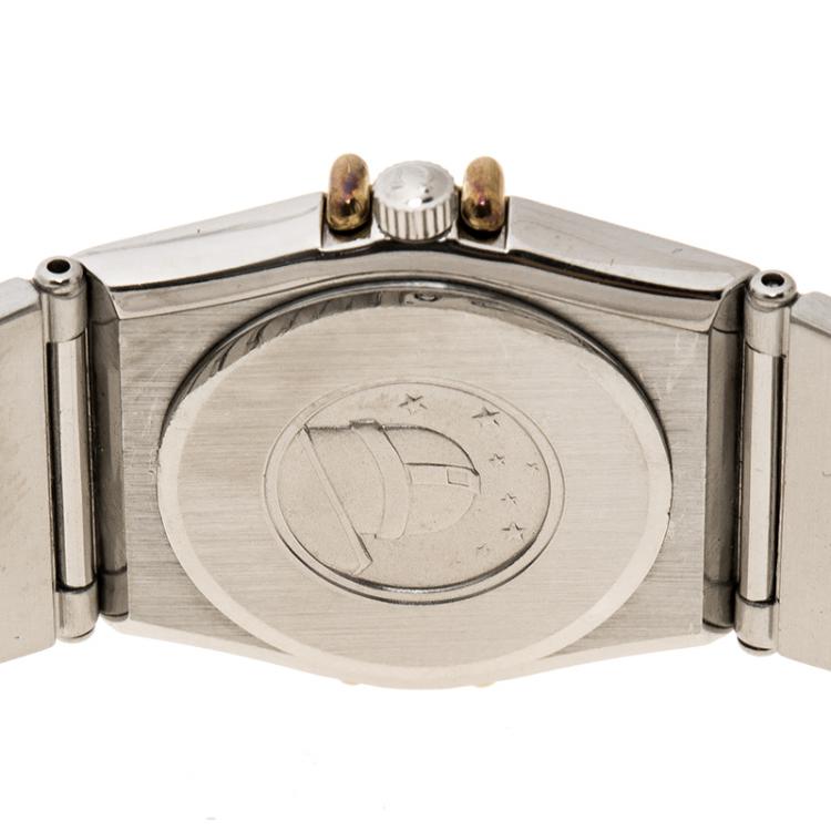 Pre Owned Omega  Gold Dial Stainless Steel and 18k Gold Constellation Women's Wristwatch 22 mm