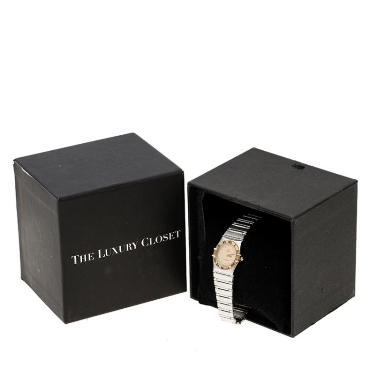 Pre Owned Omega  Gold Dial Stainless Steel and 18k Gold Constellation Women's Wristwatch 22 mm
