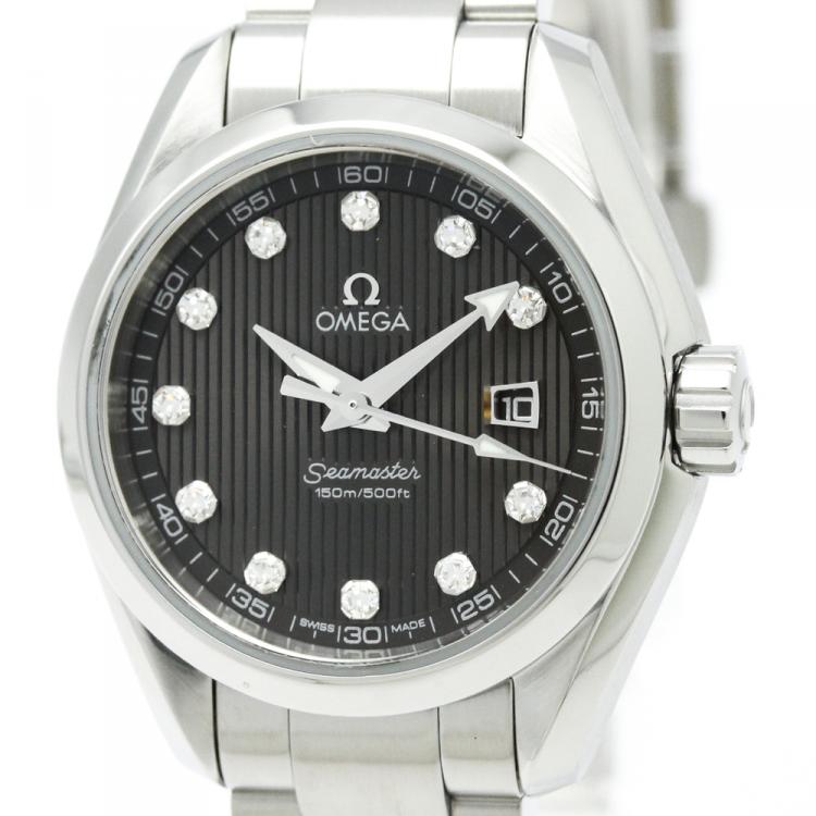 Pre Owned Omega Black Stainless Steel Seamaster Women's Wristwatch 30MM