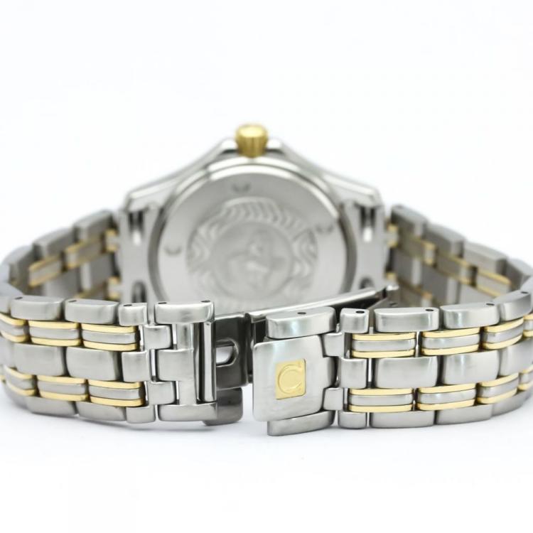 Pre Owned Omega Champagne 18K Yellow Gold and Stainless Steel Seamaster Women's Wristwatch 29MM