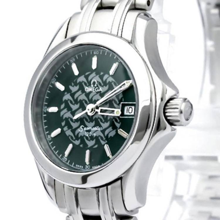 Pre Owned Omega Green Stainless Steel Seamaster Women's Wristwatch 26MM