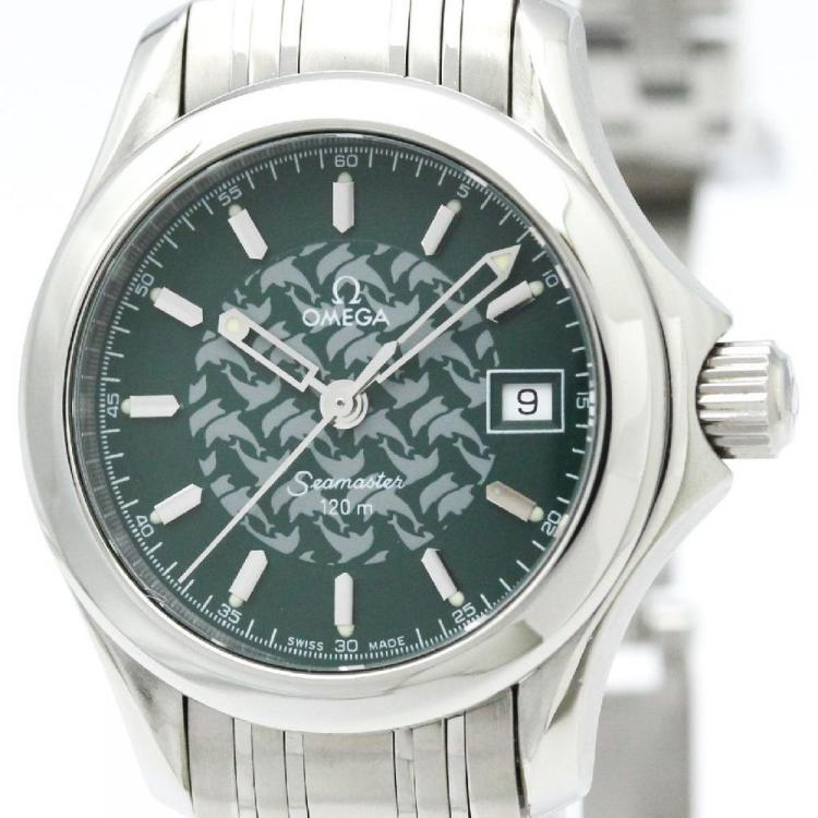 Pre Owned Omega Green Stainless Steel Seamaster Women's Wristwatch 26MM