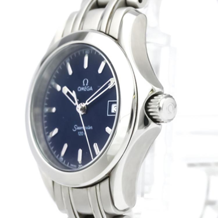 Pre Owned Omega Blue Stainless Steel Seamaster Women's Wristwatch 26MM