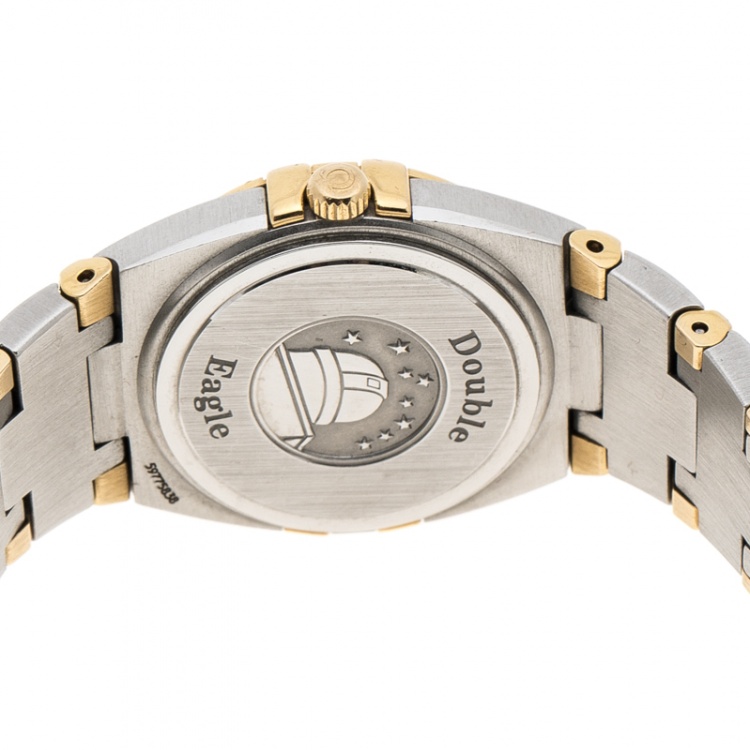 Pre Owned Omega Mother of Pearl 18K Yellow Gold and Stainless Steel Diamond Constellation Double Eagle Women's Wristwatch 24 mm