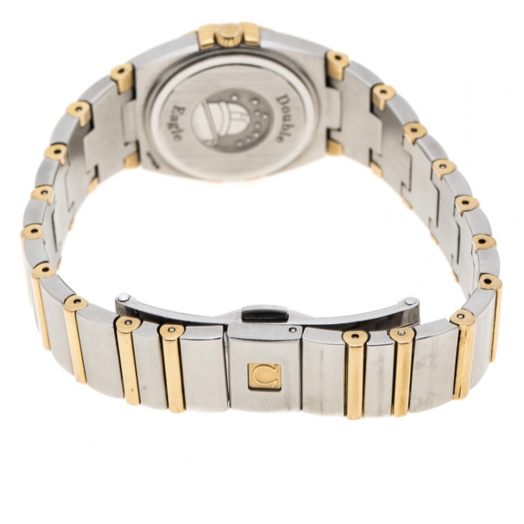 Pre Owned Omega Mother of Pearl 18K Yellow Gold and Stainless Steel Diamond Constellation Double Eagle Women's Wristwatch 24 mm