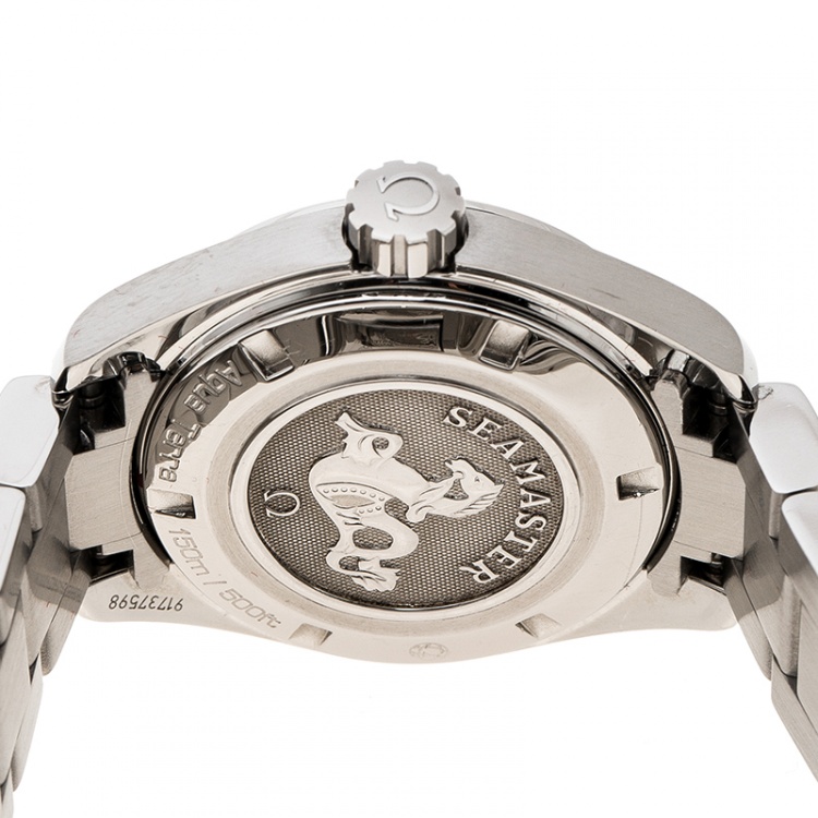 Pre Owned Omega White Mother of Pearl Diamond Stainless Steel Seamaster Aqua Terra Women's Wristwatch 29 mm