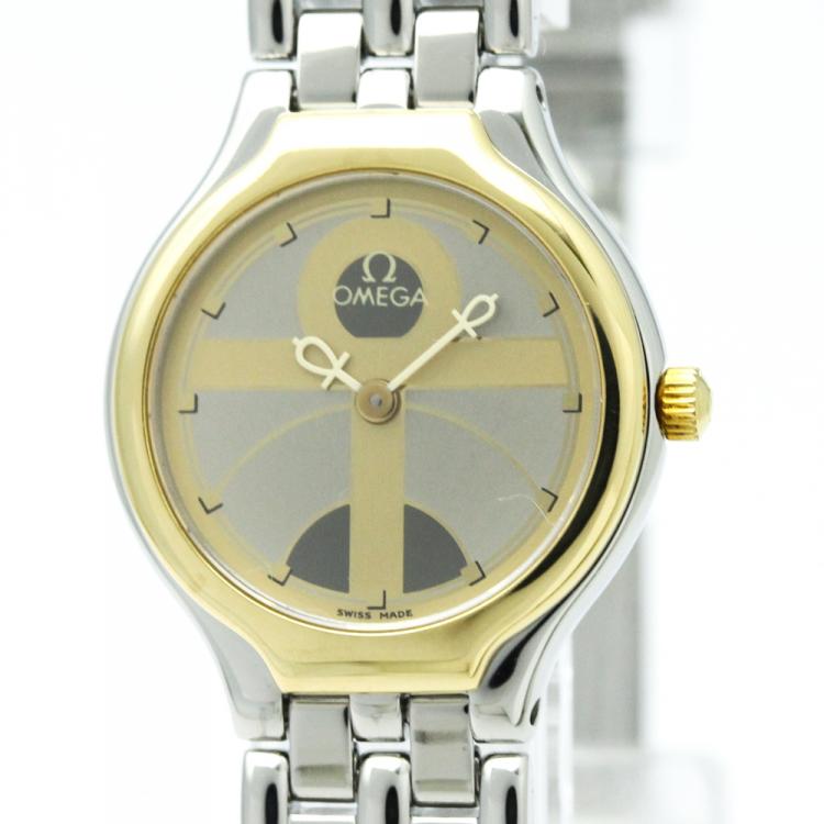 Pre Owned Omega Two Tone 18K Yellow Gold and Stainless Steel De Ville Women's Wristwatch 23MM