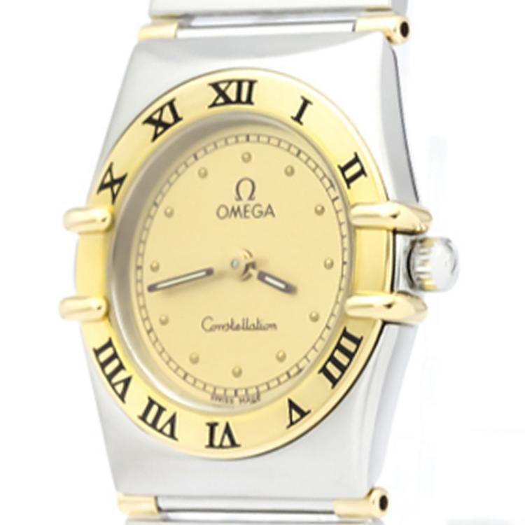 Pre Owned Omega Gold 18K Yellow Gold and Stainless Steel Constellation Women's Wristwatch 22MM