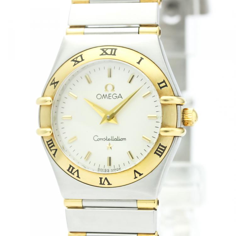 Pre Owned Omega Silver 18K Yellow Gold and Stainless Steel Constellation Women's Wristwatch 25MM