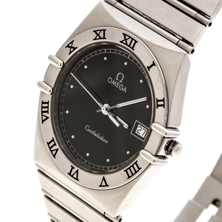 Pre Owned Omega Black Stainless Steel Constellation 396.1070.1 Women's Wristwatch 32 mm