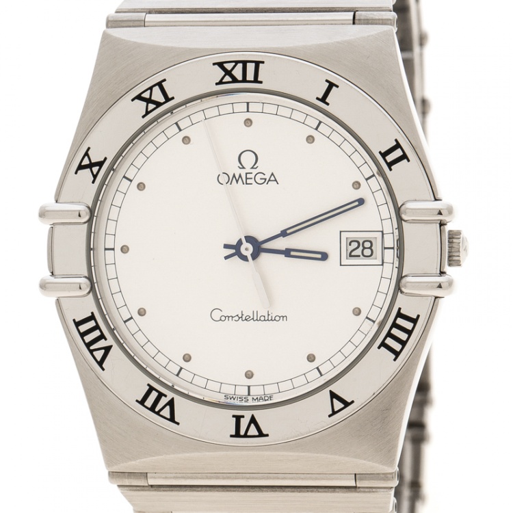 Pre Owned Omega Silver White Stainless Steel Constellation 396.1070 Women's Wristwatch 33 mm