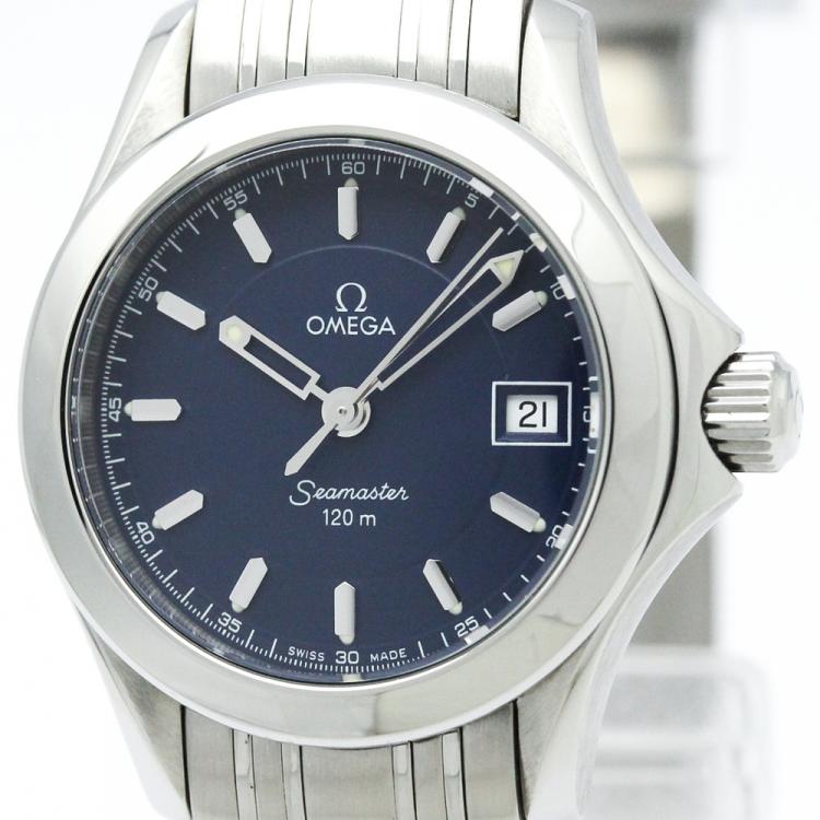 Pre Owned Omega Blue Stainless Steel Seamaster Women's Wristwatch 26MM