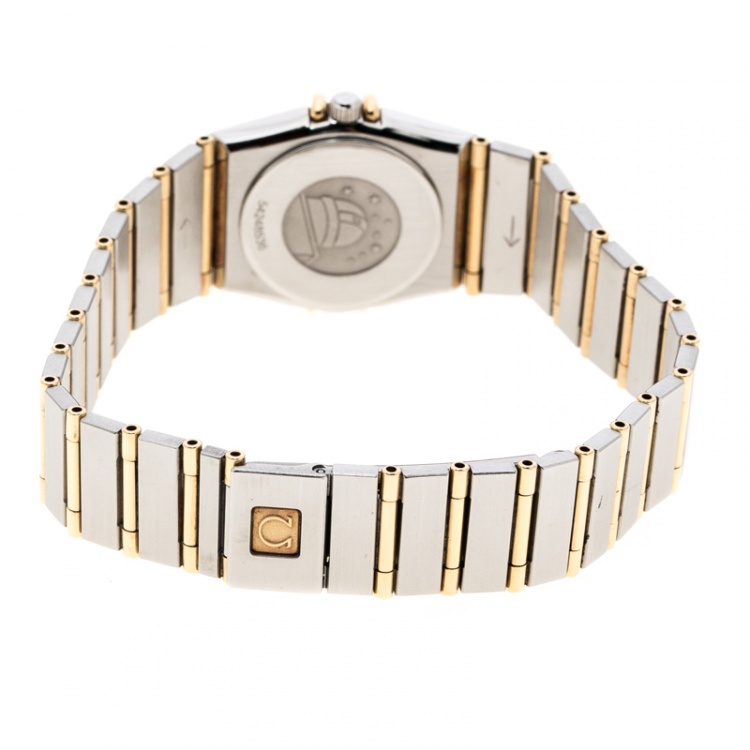 Pre Owned Omega Gold Dial 18K Yellow Gold and Stainless Steel Constellation 795.1080.1 Women's Wristwatch 22 mm