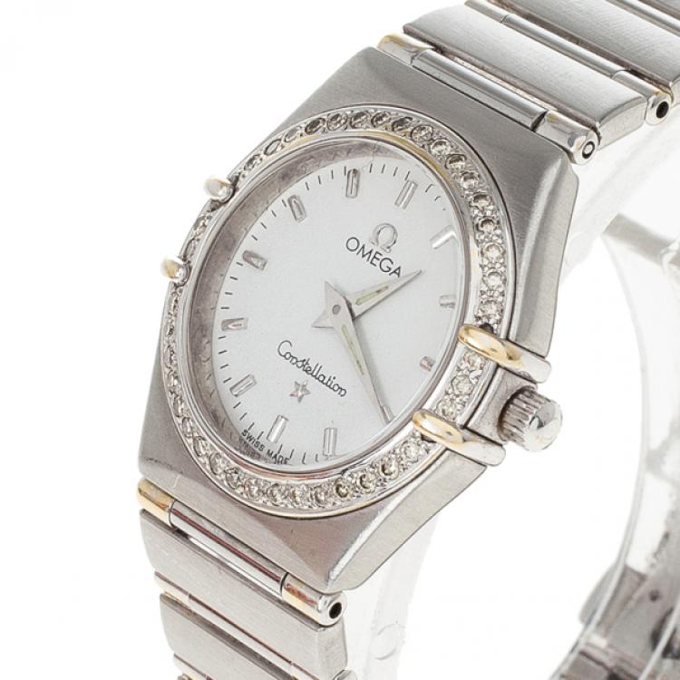 Pre Owned Omega White Stainless Steel Constellation Women's Wristwatch 25MM