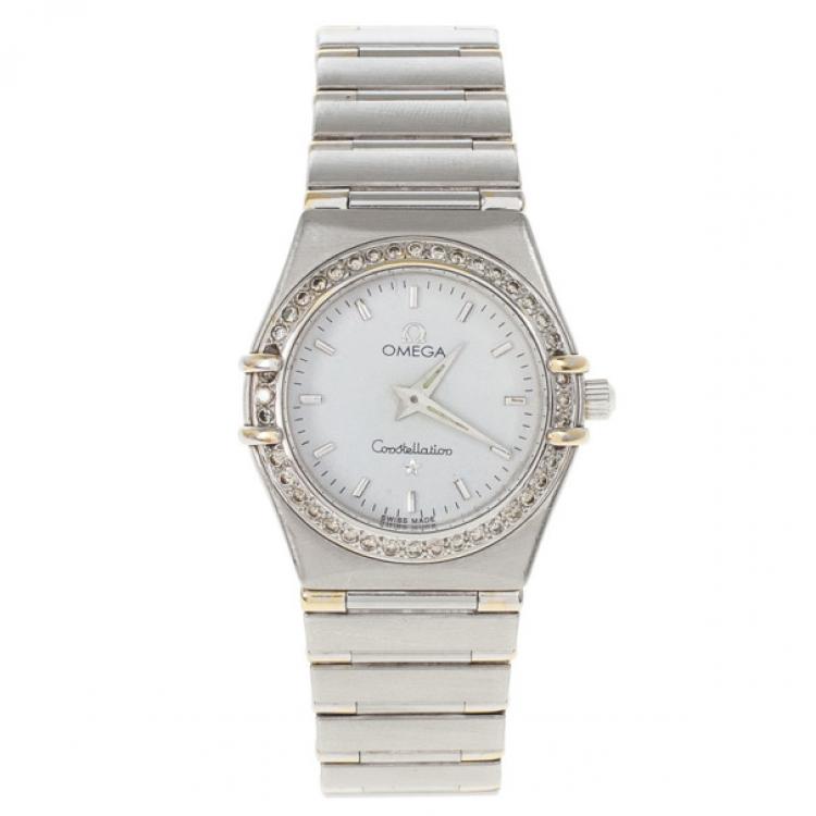 Pre Owned Omega White Stainless Steel Constellation Women's Wristwatch 25MM