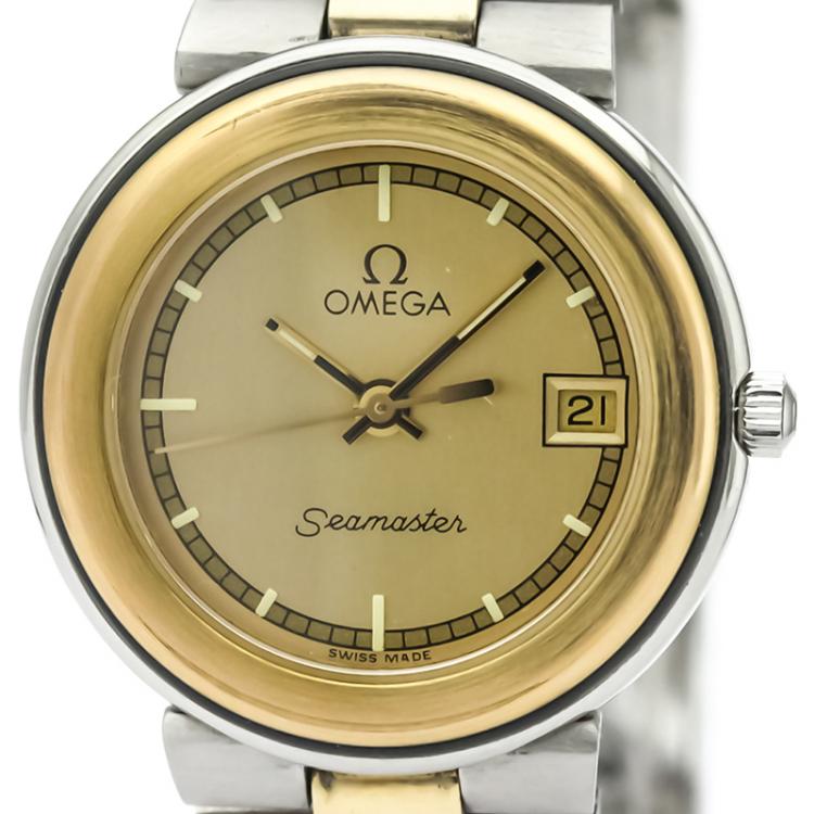 Pre Owned Omega Champagne Gold Plated Stainless Steel Seamaster Women's Wristwatch 26MM