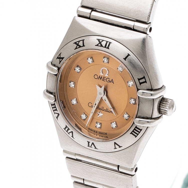 Pre Owned Omega Bronze Stainless Steel Diamond Cindy Crawford Constellation 1564.65 Women's Wristwatch 22 mm