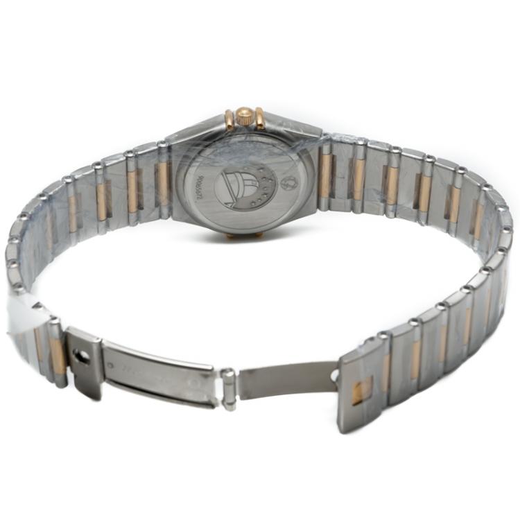 Pre Owned Omega White Mop Diamond & Rainbow Stones Constellation Steel & 18K Yellow Gold Women's Watch 27MM