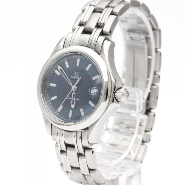 Pre Owned Omega Blue Stainless Steel Seamaster 2571.81 Women's Wristwatch 29MM