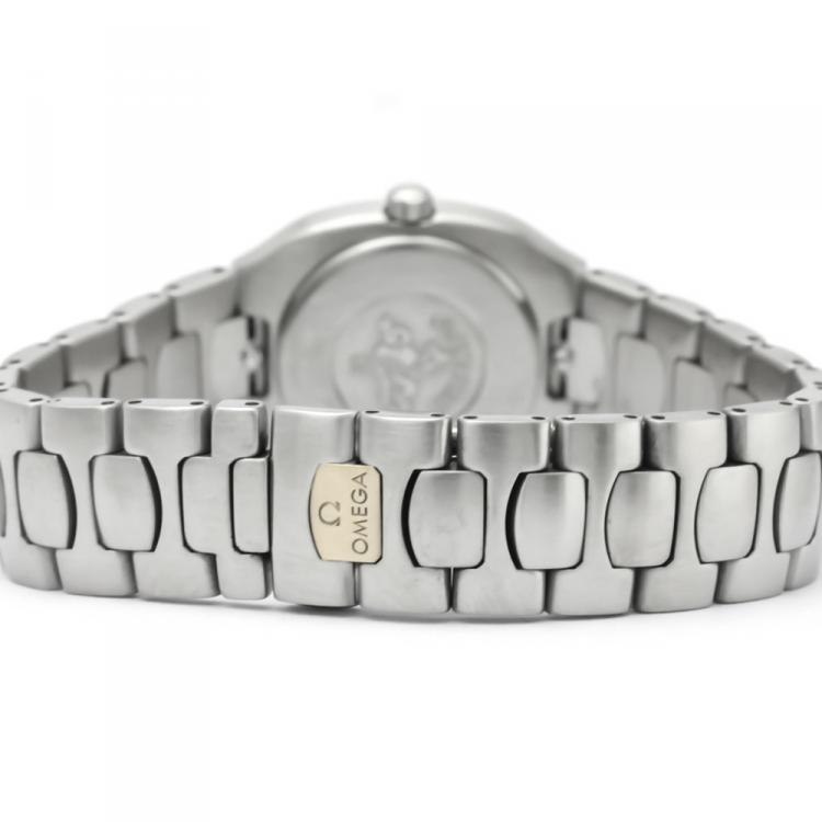 Pre Owned Omega Gray 18K Yellow Gold And Stainless Steel Seamaster Polaris 796.1022 Women's Wristwatch 21 MM