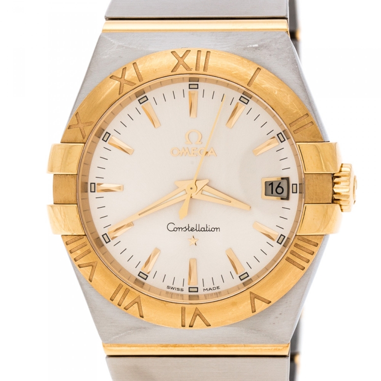 Pre Owned Omega Silver Stainless Steel and 18K Yellow Gold Constellation 396.2011 Women's Wristwatch 34 mm