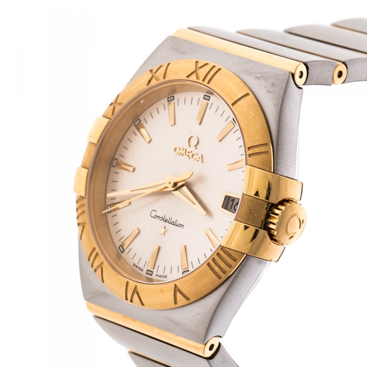 Pre Owned Omega Silver Stainless Steel and 18K Yellow Gold Constellation 396.2011 Women's Wristwatch 34 mm