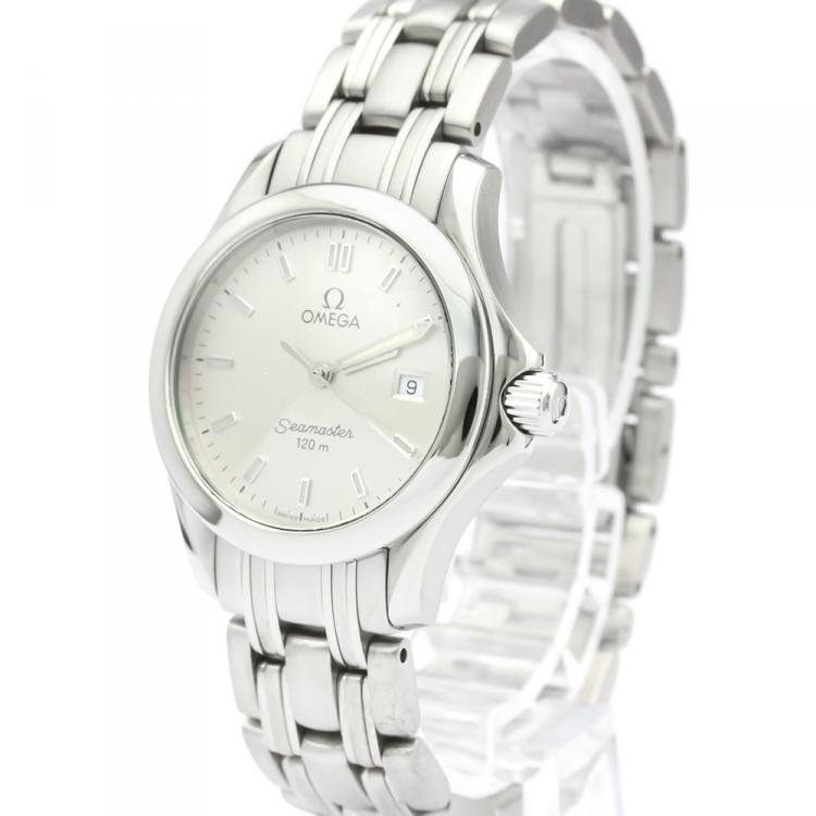 Pre Owned Omega Silver Stainless Steel Seamaster 120M 2571.31 Women's Wristwatch 28MM