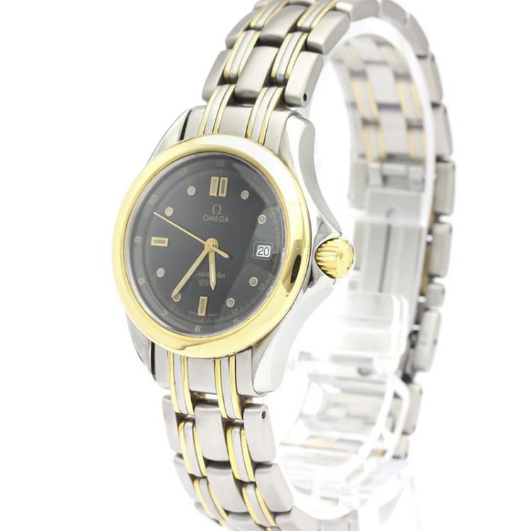 Pre Owned Omega Black 18K Yellow Gold and Stainless Steel Seamaster 120M 2371.50 Women's Wristwatch 29MM