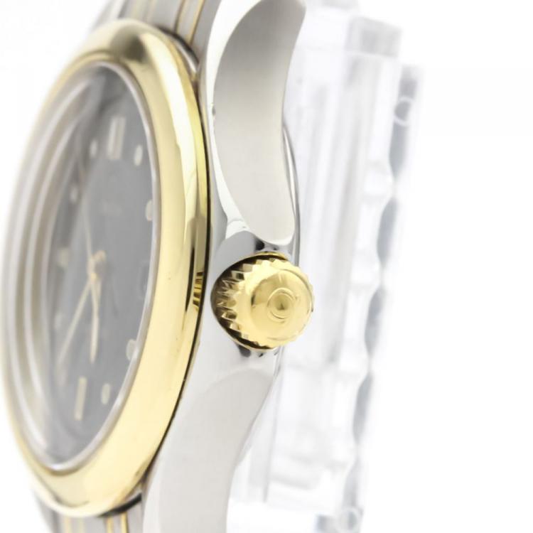 Pre Owned Omega Black 18K Yellow Gold and Stainless Steel Seamaster 120M 2371.50 Women's Wristwatch 29MM