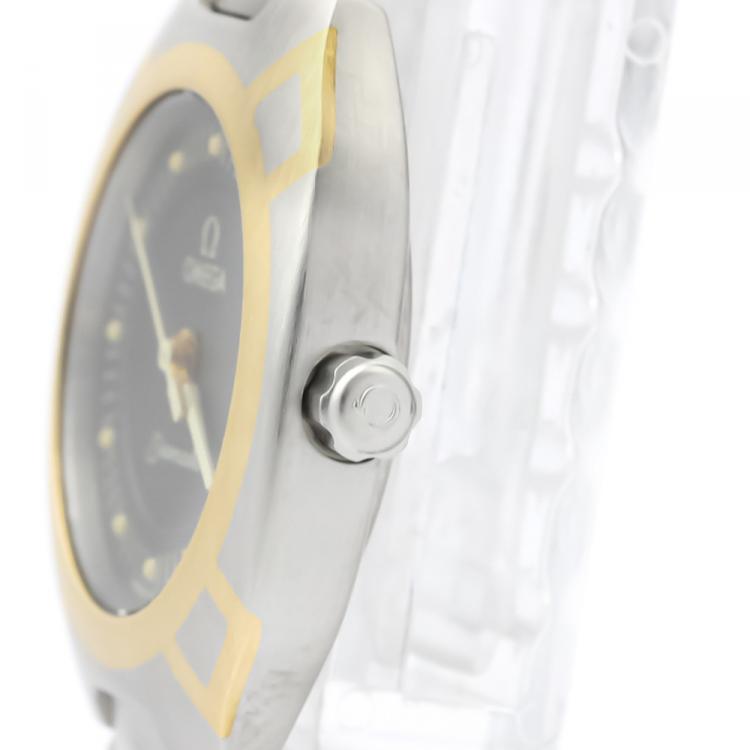 Pre Owned Omega Gray 18K Yellow Gold And Stainless Steel Seamaster Polaris 796.1022 Women's Wristwatch 21 MM