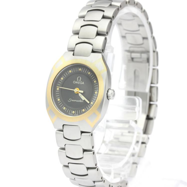 Pre Owned Omega Gray 18K Yellow Gold And Stainless Steel Seamaster Polaris 796.1022 Women's Wristwatch 21 MM