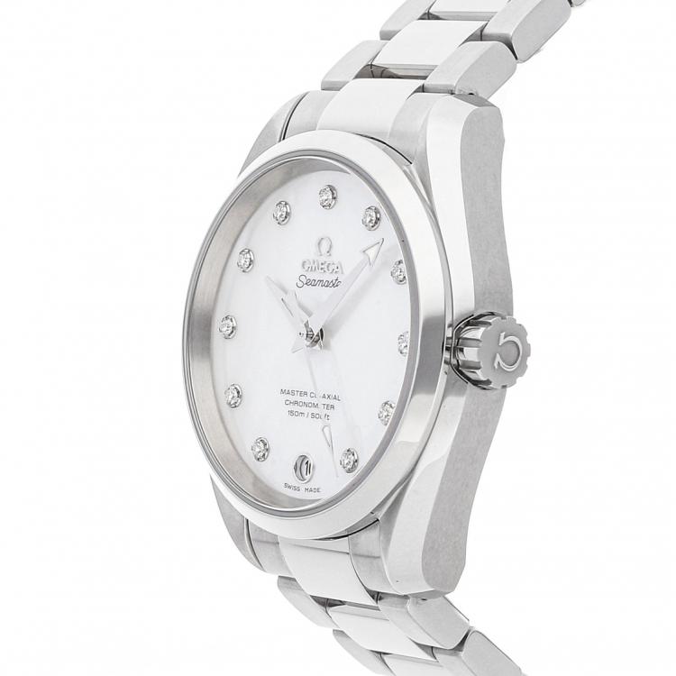 Pre Owned Omega MOP Diamonds Stainless Steel Seamaster Aqua Terra 150M 231.10.39.21.55.002 Women's Wristwatch 38.5