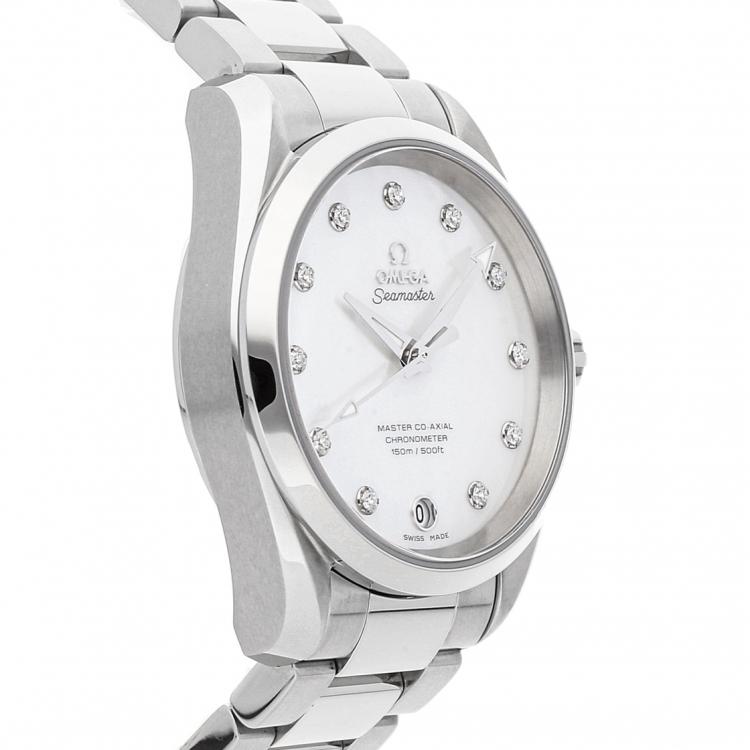 Pre Owned Omega MOP Diamonds Stainless Steel Seamaster Aqua Terra 150M 231.10.39.21.55.002 Women's Wristwatch 38.5
