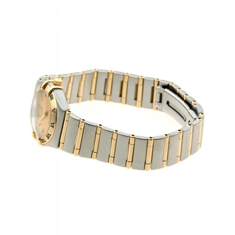 مملوكة مسبقًا Omega Champagne 18K Yellow Gold and Stainless Steel Constellation Mini 1262.10 Women's Wristwatch 24MM
