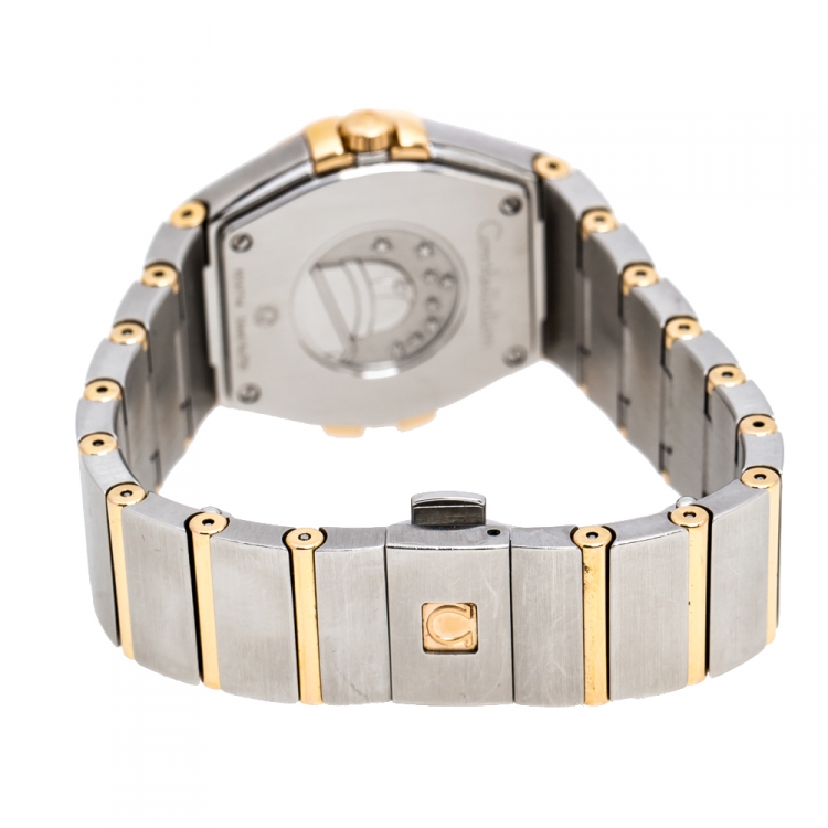 Pre Owned Omega Silver 18K Yellow Gold Stainless Steel Constellation 123.20.27.60.02.002 Women's Wristwatch 27 mm