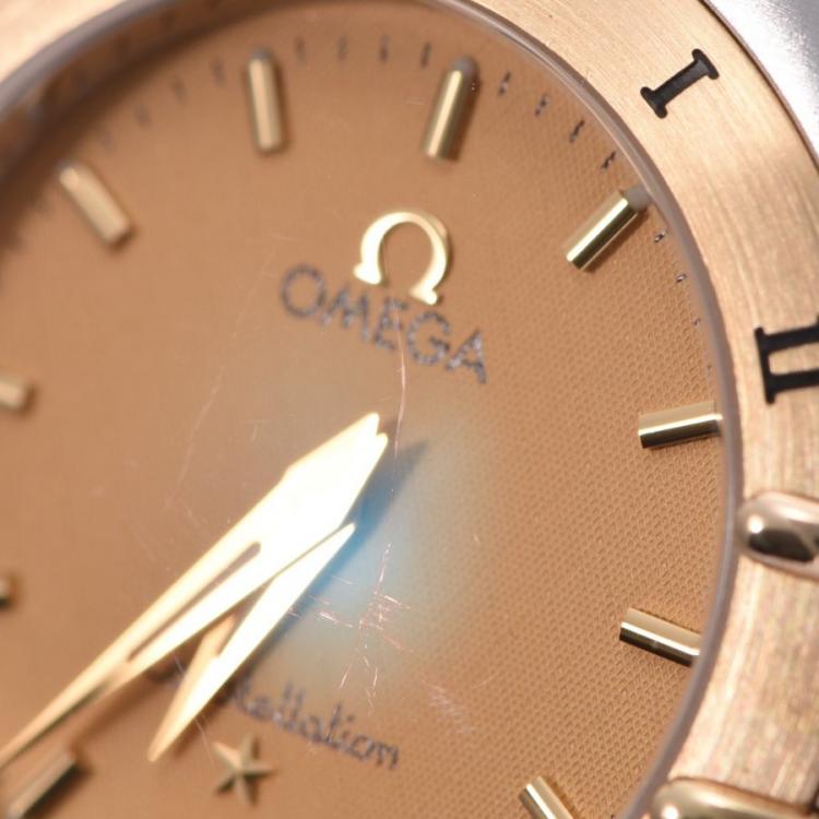 Pre Owned Omega Champagne 18K Yellow Gold And Stainless Steel Constellation 1372.10 Women's Wristwatch 23 MM