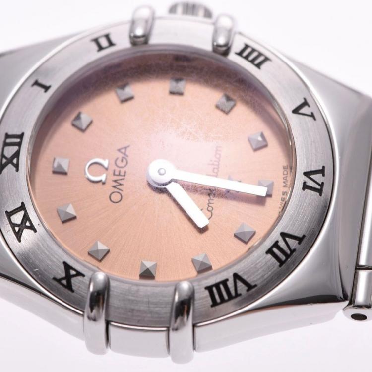 Pre Owned Omega Salmon Stainless Steel Constellation Mini My Choice 1561.51 Women's Wristwatch 21 MM