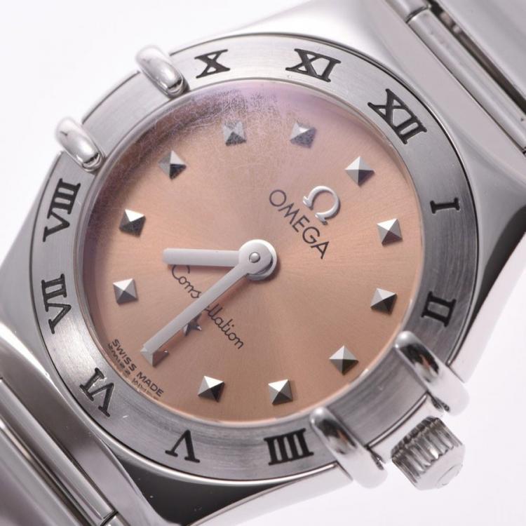 Pre Owned Omega Salmon Stainless Steel Constellation Mini My Choice 1561.51 Women's Wristwatch 21 MM