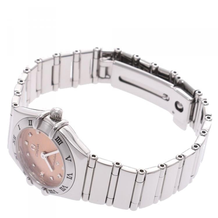 Pre Owned Omega Salmon Stainless Steel Constellation Mini My Choice 1561.51 Women's Wristwatch 21 MM