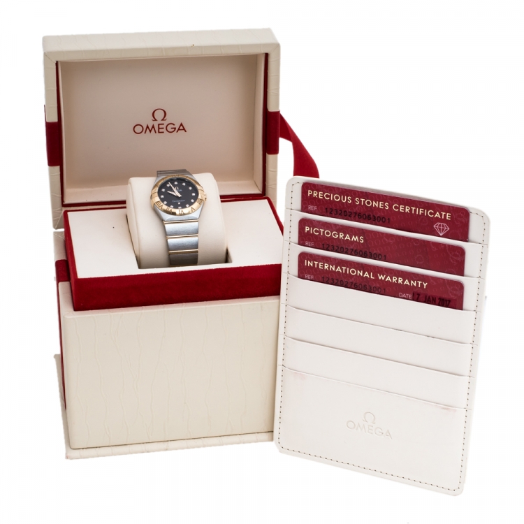 Pre Owned Omega Brown 18K Rose Gold Stainless Steel Diamond Constellation 123.20.27.60.63.001 Women's Wristwatch 27 mm