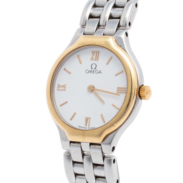 Pre Owned Omega White Two-Tone Stainless Steel DeVille 7950901 Women's Wristwatch 23 mm