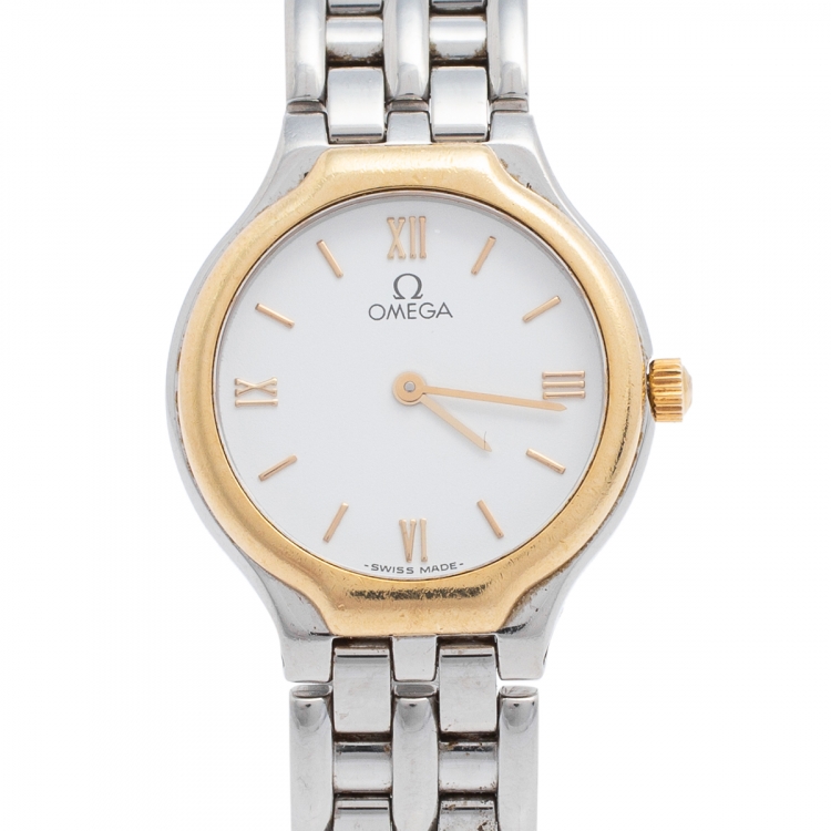 Pre Owned Omega White Two-Tone Stainless Steel DeVille 7950901 Women's Wristwatch 23 mm