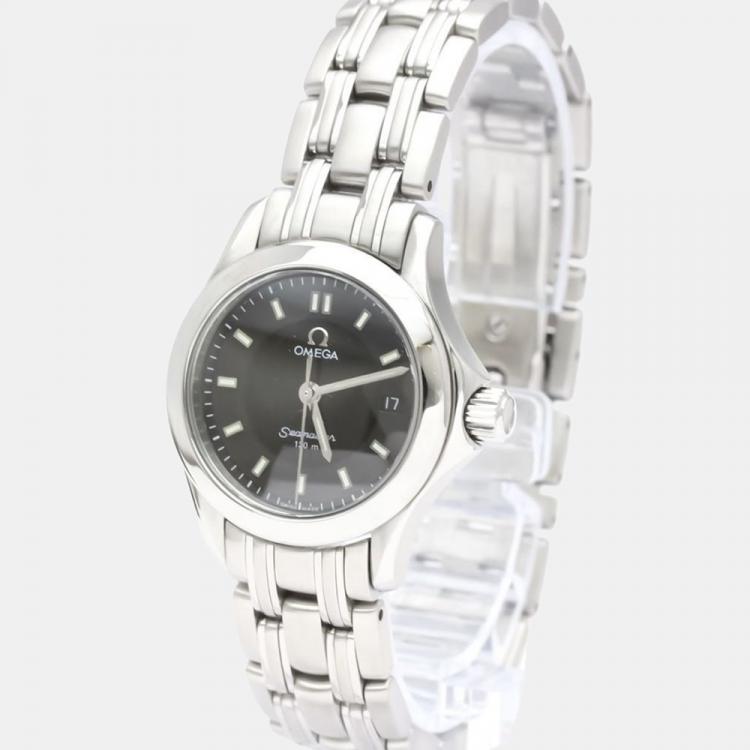 Pre Owned Omega Black Stainless Steel Seamaster 2581.52 Quartz Women's Wristwatch 26 mm