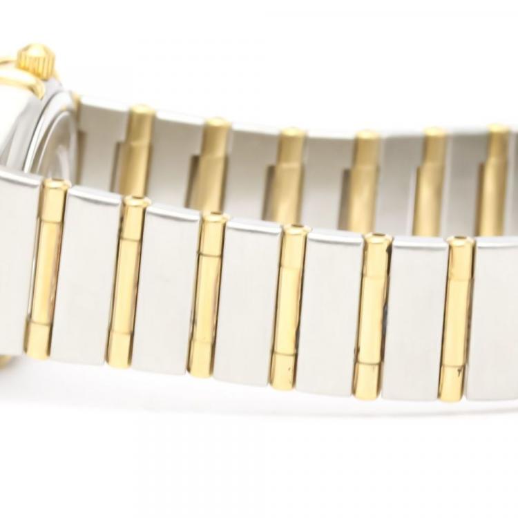 Pre Owned Omega White Shell Diamond 18k Yellow Gold And Stainless Steel Constellation 1262.75 Quartz Women's Wristwatch 22 mm